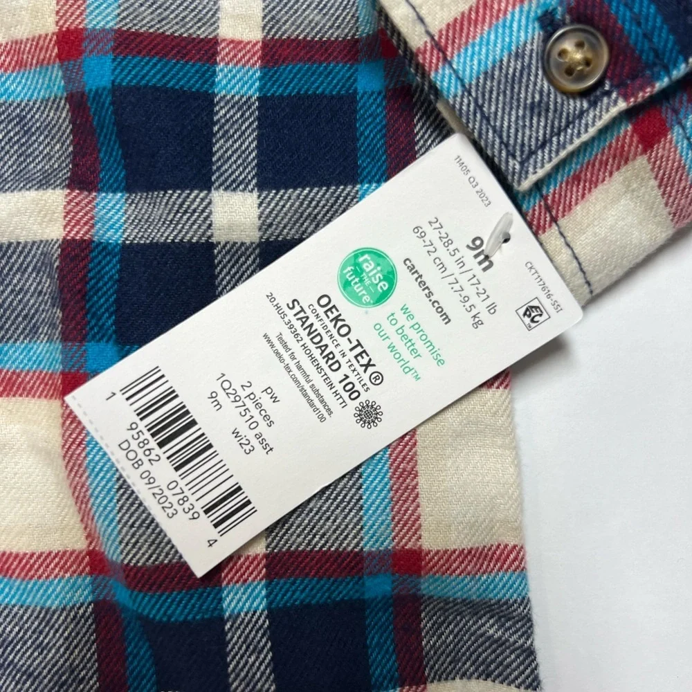Carter’s Plaid Flannel Button Down Size 9mo - Picture 3 of 4